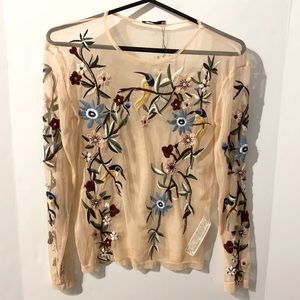 NWT sheer embroidered long sleeve top from Zara